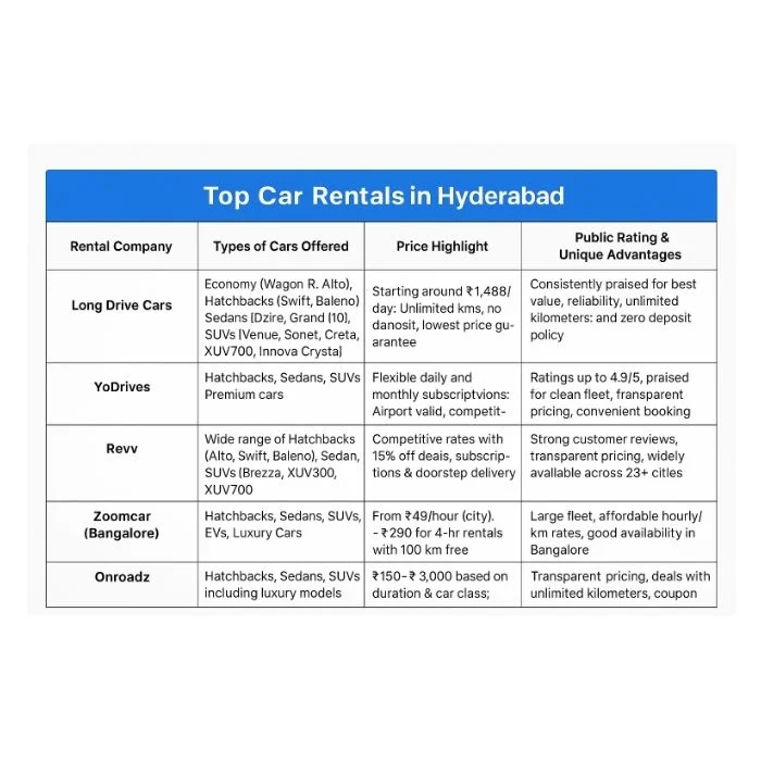 Top 5 car rentals in Hyderabad
